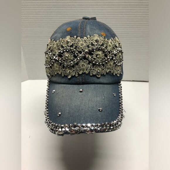 NWT Capelli New York denim rhinestone lace ball cap - Picture 4 of 12